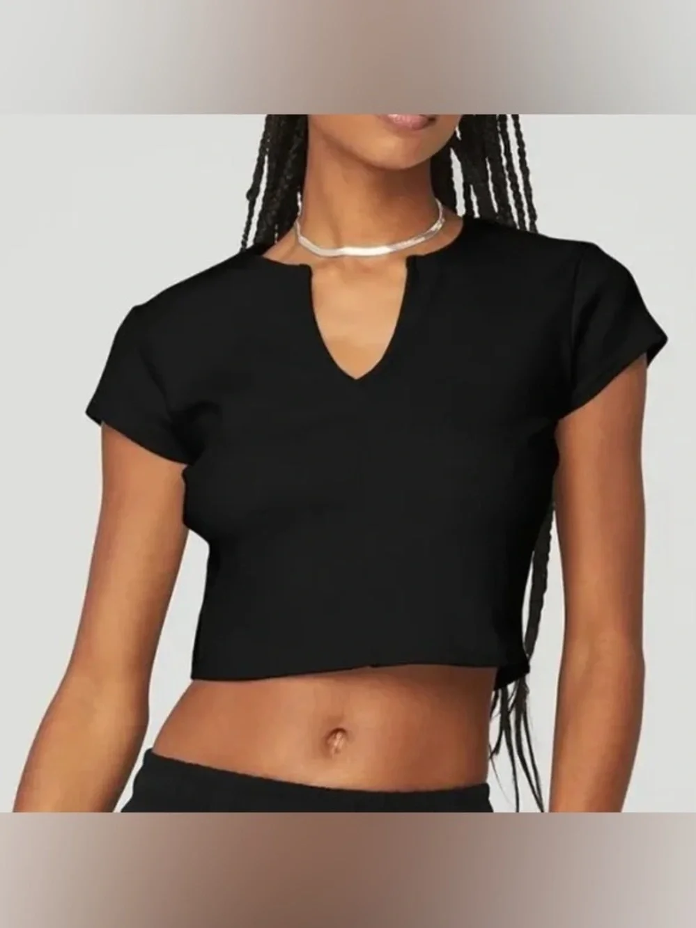 Alo Yoga Savvy Short Sleeve Rib Crop Top - Black XS